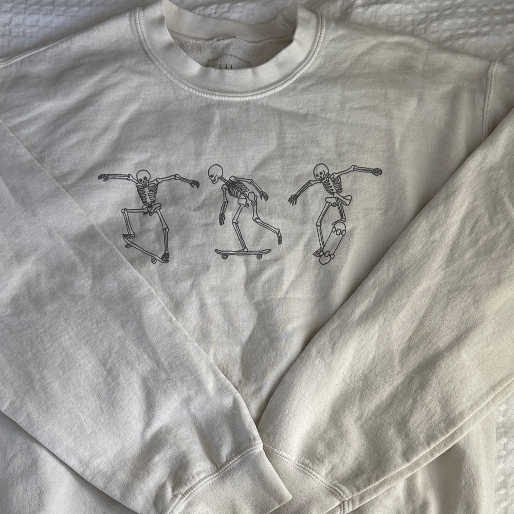 Full Tilt Vintage White Skeleton Graphic Crew Neck Sweater